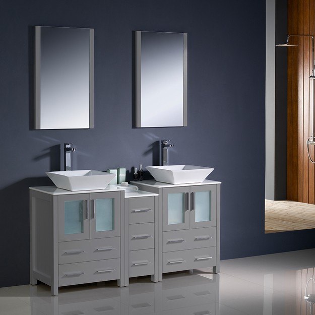 Fvn62 241224gr Vsl Torino 60 Inch Gray, 20 Inch Bathroom Vanity With Vessel Sink