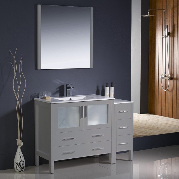 FRESCA FVN62-3612GR-UNS TORINO 48 INCH GRAY MODERN BATHROOM VANITY WITH SIDE CABINET AND INTEGRATED SINK