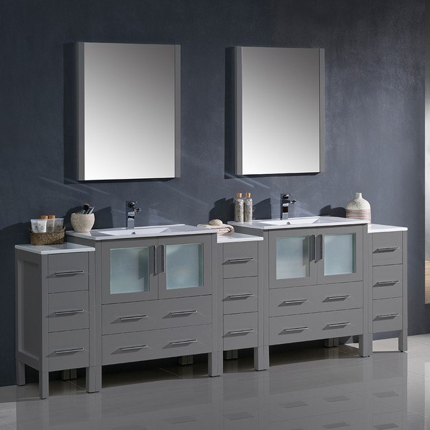 Fvn62 96gr Uns Torino 96 Inch Gray, Double Sink Bathroom Vanity Cabinets