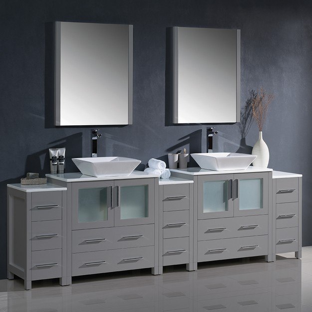Espresso Fresca Bath FVN62-96ES-UNS Torino 96 Modern Double Sink Bathroom Vanity with Integrated Sinks