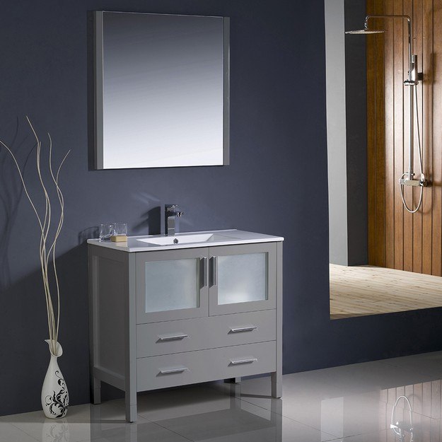 FRESCA FVN6236GR-UNS TORINO 36 INCH GRAY MODERN BATHROOM VANITY WITH INTEGRATED SINK