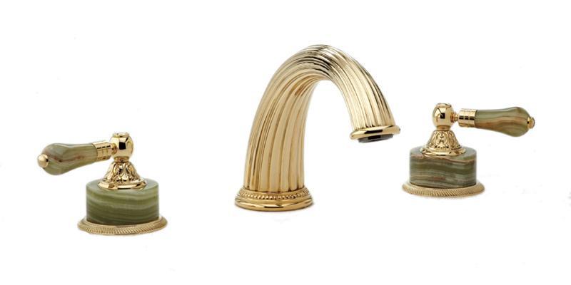 PHYLRICH K1240P VERSAILLES THREE HOLES WIDESPREAD DECK TUB SET WITH GREEN ONYX LEVER HANDLES
