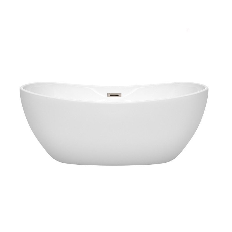 WYNDHAM COLLECTION WCOBT101460BNTRIM REBECCA 60 INCH FREESTANDING BATHTUB IN WHITE WITH BRUSHED NICKEL DRAIN AND OVERFLOW TRIM