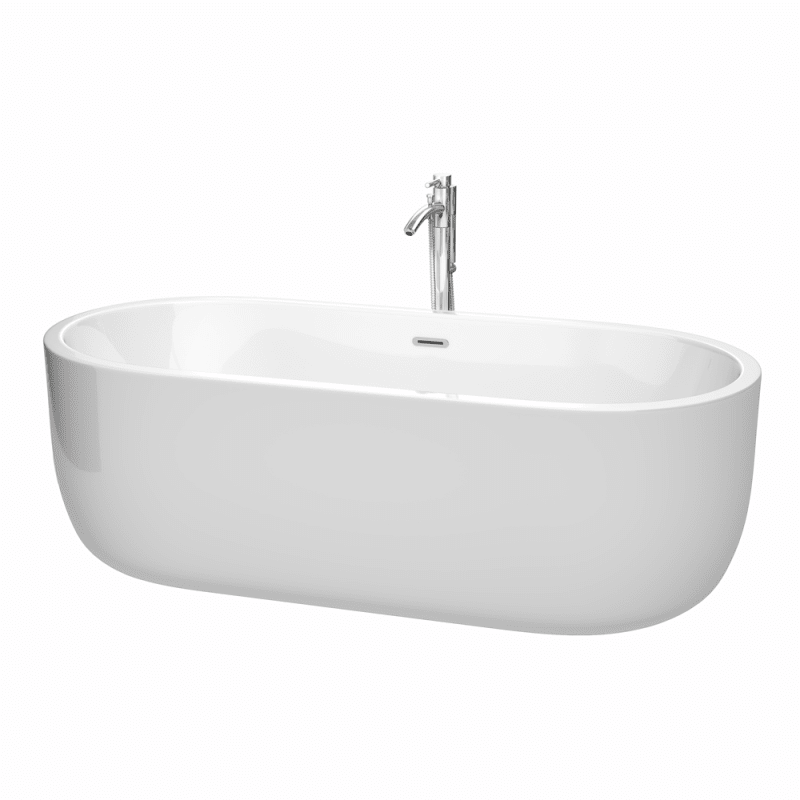 WYNDHAM COLLECTION WCOBT101360ATP11 JULIETTE 71 INCH FREESTANDING BATHTUB IN WHITE WITH FLOOR MOUNTED FAUCET, DRAIN AND OVERFLOW TRIM