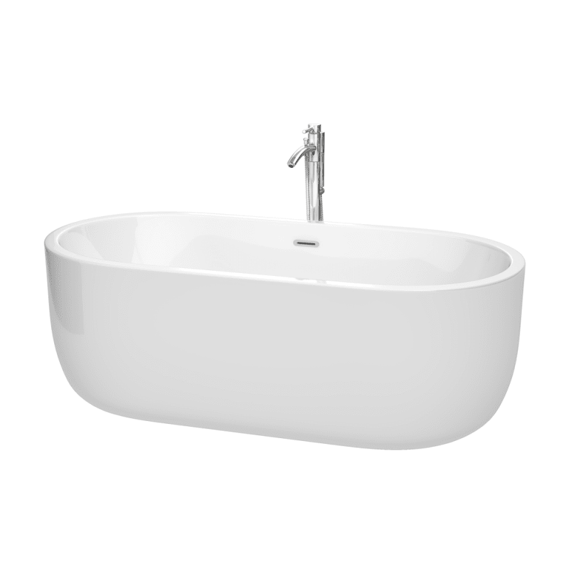 WYNDHAM COLLECTION WCOBT101367ATP11 JULIETTE 67 INCH FREESTANDING BATHTUB IN WHITE WITH FLOOR MOUNTED FAUCET, DRAIN AND OVERFLOW TRIM