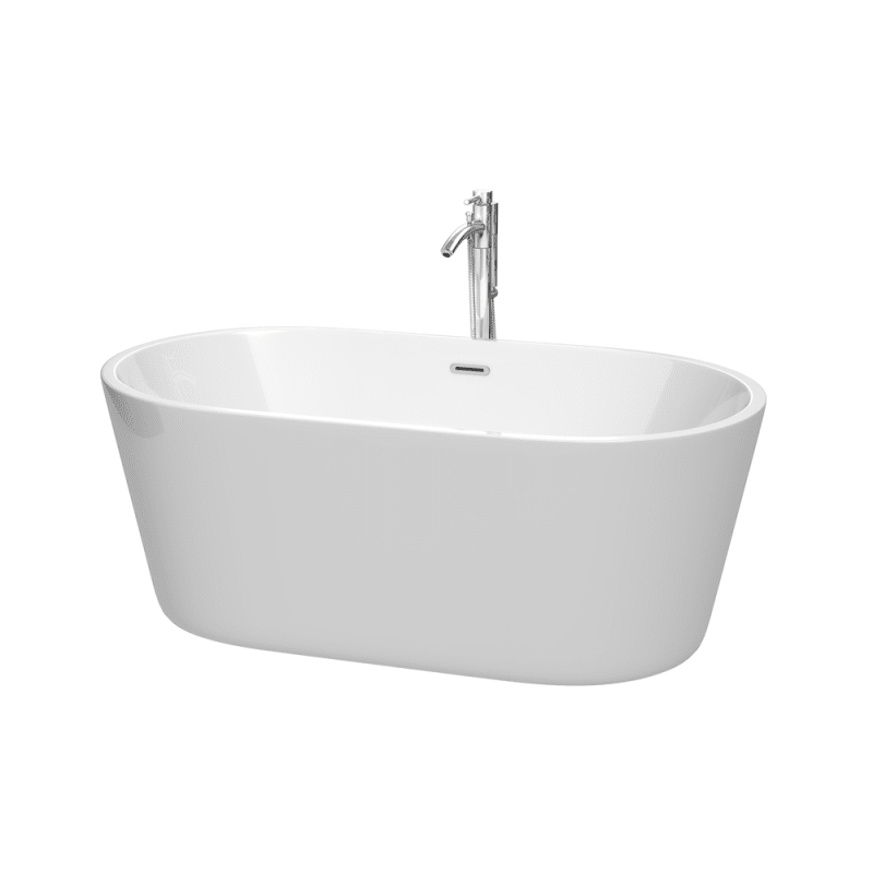 WYNDHAM COLLECTION WCOBT101271ATP11 CARISSA 71 INCH FREESTANDING BATHTUB IN WHITE WITH FLOOR MOUNTED FAUCET, DRAIN AND OVERFLOW TRIM