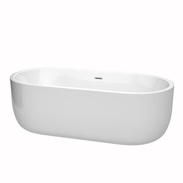 WYNDHAM COLLECTION WCOBT101371 JULIETTE 71 INCH FREESTANDING BATHTUB IN WHITE WITH POLISHED CHROME DRAIN AND OVERFLOW TRIM