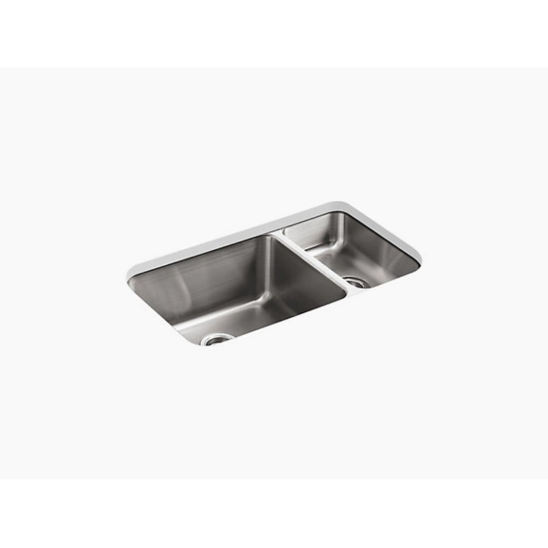 KOHLER K-3174-NA UNDERTONE 32 INCH DOUBLE BASIN UNDER-MOUNT 18-GAUGE STAINLESS STEEL KITCHEN SINK WITH SILENTSHIELD