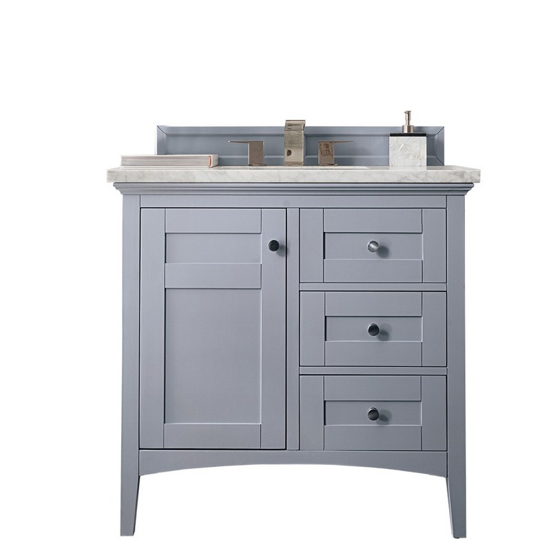 JAMES MARTIN 527-V36-SL-3AF PALISADES 36 INCH SINGLE VANITY IN SILVER GRAY WITH 3 CM ARCTIC FALL SOLID SURFACE TOP