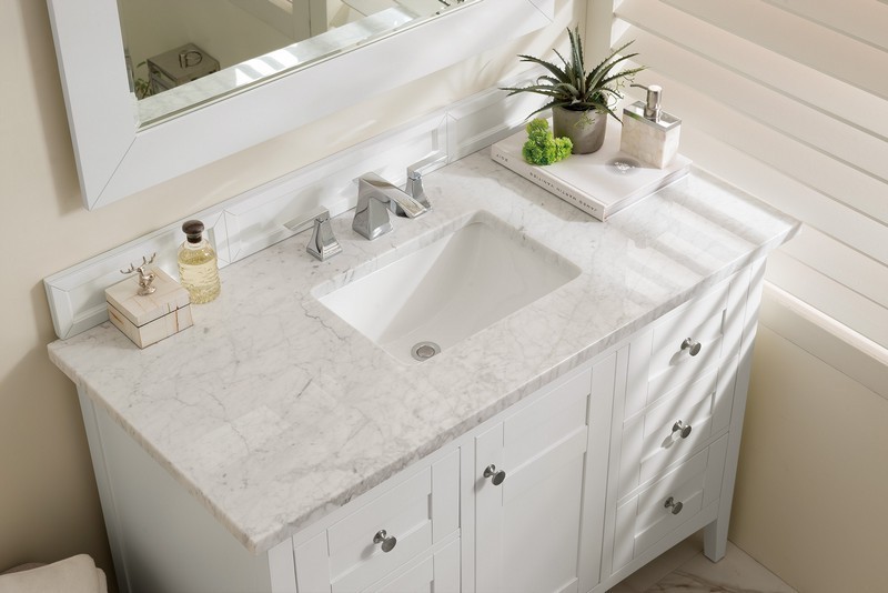 JAMES MARTIN 527-V48-BW-3CAR PALISADES 48 INCH SINGLE VANITY IN BRIGHT WHITE WITH 3 CM CARRARA MARBLE TOP