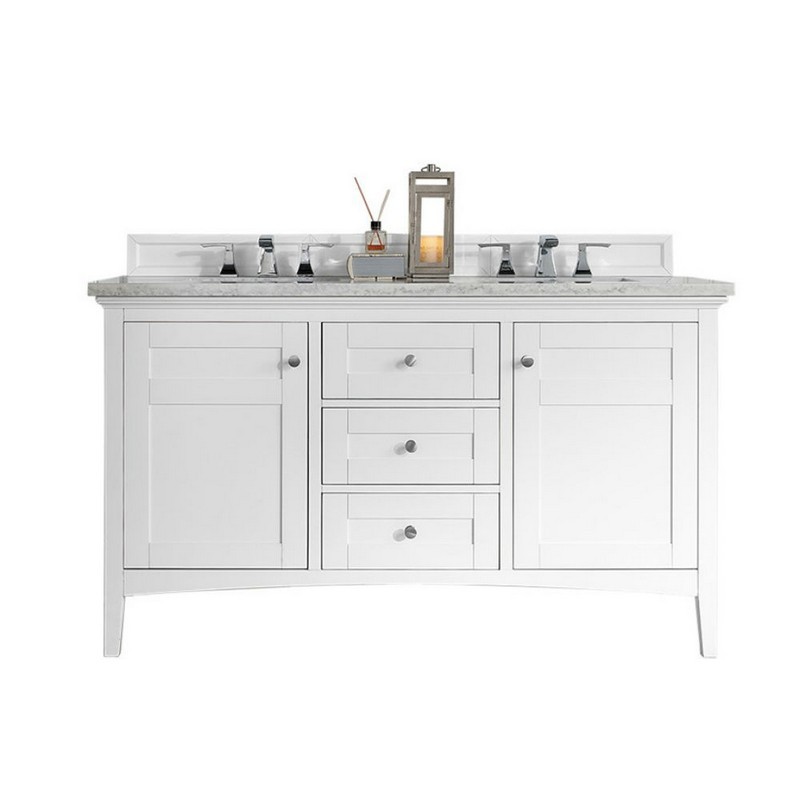 JAMES MARTIN 527-V60D-BW-3AF PALISADES 60 INCH DOUBLE VANITY IN BRIGHT WHITE WITH 3 CM ARCTIC FALL SOLID SURFACE TOP