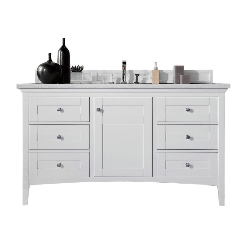 JAMES MARTIN 527-V60S-BW-3CAR PALISADES 60 INCH SINGLE VANITY IN BRIGHT WHITE WITH 3 CM CARRARA MARBLE TOP