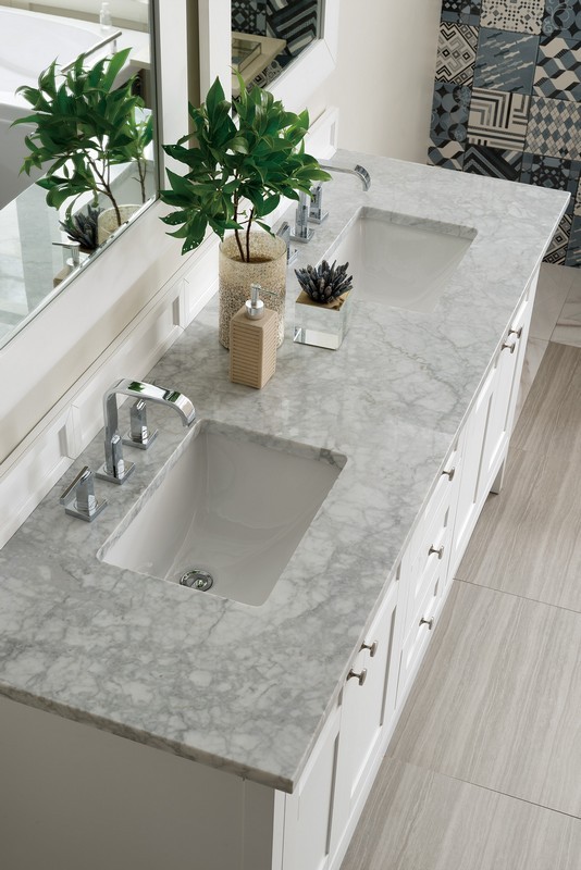 JAMES MARTIN 527-V72-BW-3CAR PALISADES 72 INCH DOUBLE VANITY IN BRIGHT WHITE WITH 3 CM CARRARA MARBLE TOP