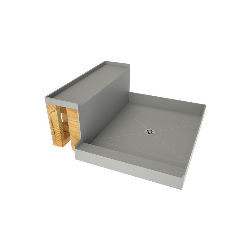 TILE REDI P4236C-RB42-KIT BASE'N BENCH 42 D X 48 W INCH FULLY INTEGRATED SHOWER PAN KIT WITH CENTER PVC DRAIN AND BENCH RB4212
