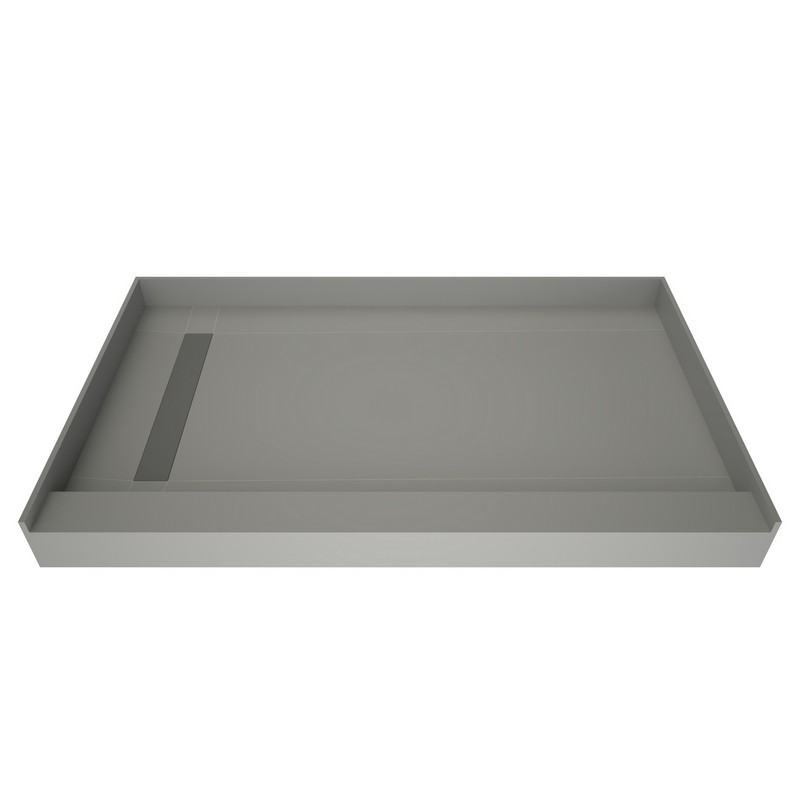 TILE REDI RT3048L-PVC-BN3 REDI TRENCH 30 D X 48 W INCH FULLY INTEGRATED SHOWER PAN WITH LEFT PVC DRAIN AND LEFT TRENCH WITH SOLID BRUSHED NICKEL GRATE