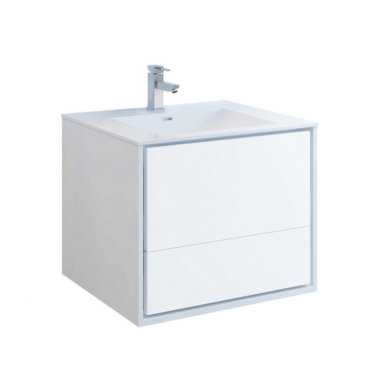 FRESCA FCB9230WH-I CATANIA 30 INCH GLOSSY WHITE WALL HUNG MODERN BATHROOM CABINET WITH INTEGRATED SINK