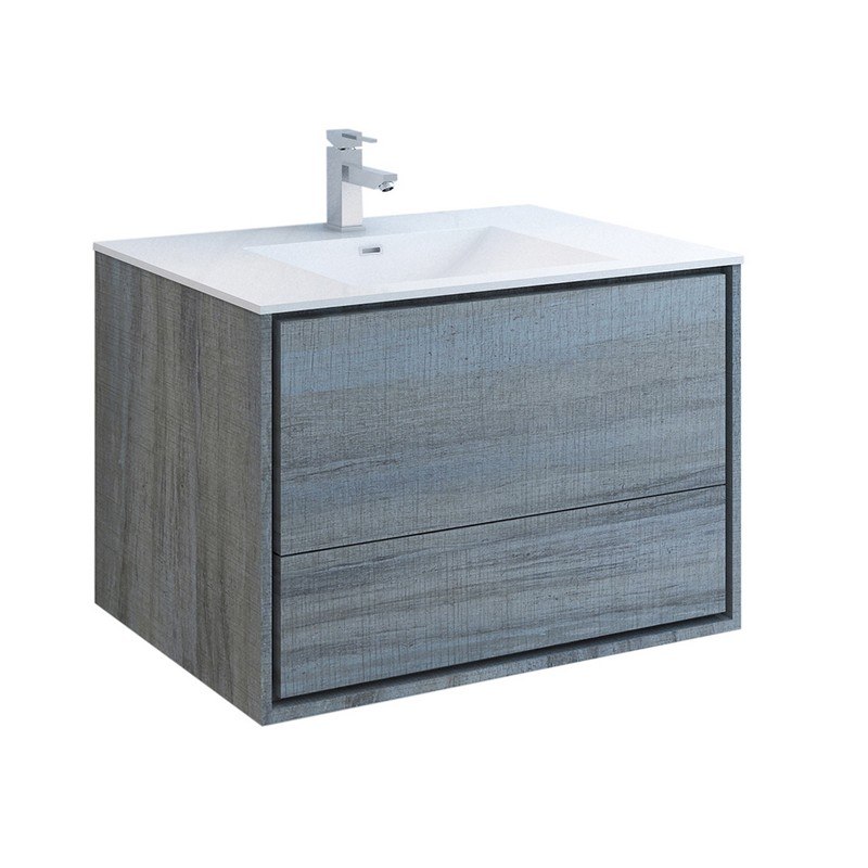 FRESCA FCB9236OG-I CATANIA 36 INCH OCEAN GRAY WALL HUNG MODERN BATHROOM CABINET WITH INTEGRATED SINK