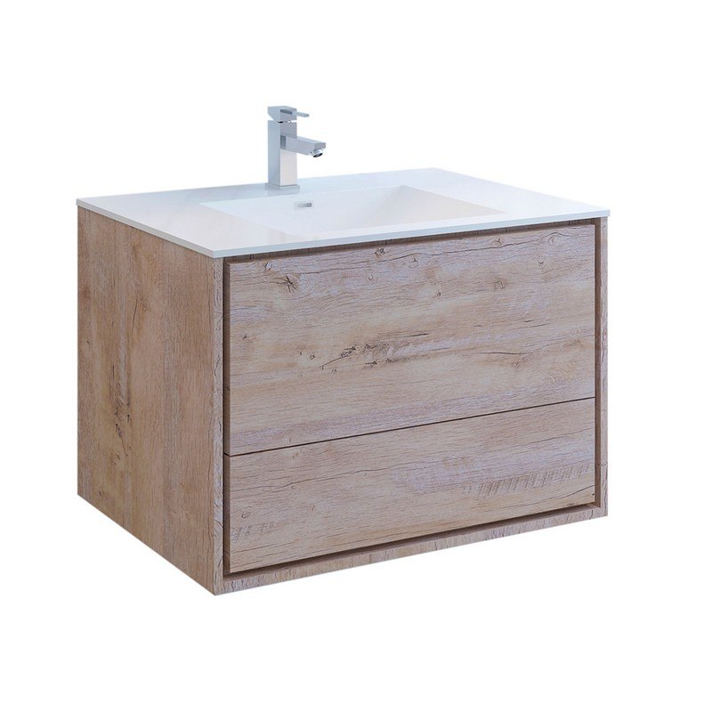 FRESCA FCB9236RNW-I CATANIA 36 INCH RUSTIC NATURAL WOOD WALL HUNG MODERN BATHROOM CABINET WITH INTEGRATED SINK