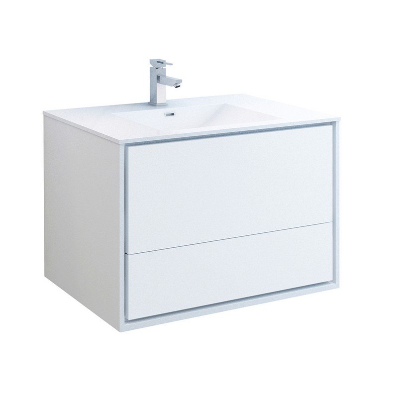 FRESCA FCB9236WH-I CATANIA 36 INCH GLOSSY WHITE WALL HUNG MODERN BATHROOM CABINET WITH INTEGRATED SINK
