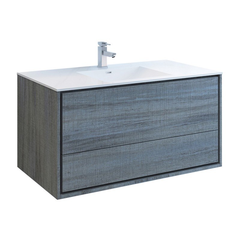 FRESCA FCB9248OG-I CATANIA 48 INCH OCEAN GRAY WALL HUNG MODERN BATHROOM CABINET WITH INTEGRATED SINK