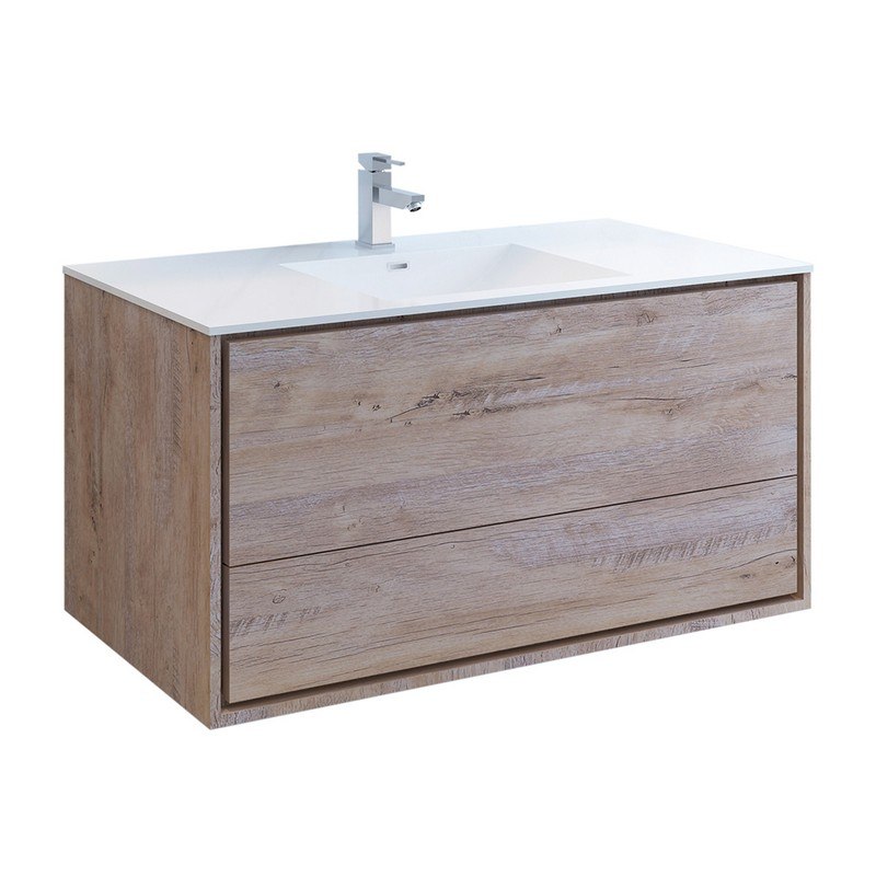 FRESCA FCB9248RNW-I CATANIA 48 INCH RUSTIC NATURAL WOOD WALL HUNG MODERN BATHROOM CABINET WITH INTEGRATED SINK