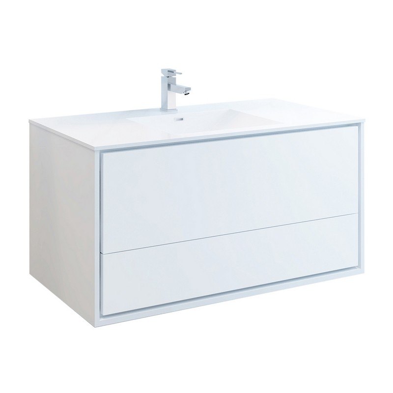 FRESCA FCB9248WH-I CATANIA 48 INCH GLOSSY WHITE WALL HUNG MODERN BATHROOM CABINET WITH INTEGRATED SINK