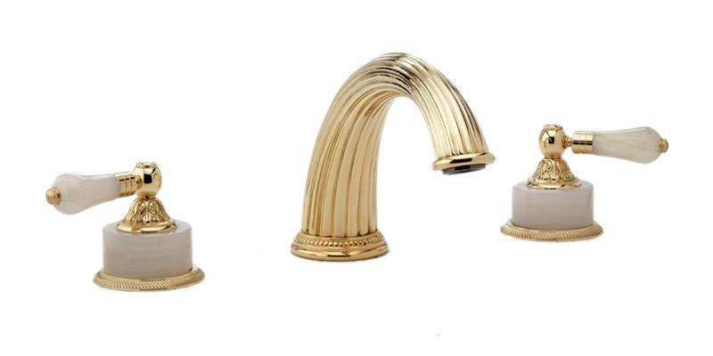 PHYLRICH K1243P VERSAILLES THREE HOLES WIDESPREAD DECK TUB SET WITH PINK ONYX LEVER HANDLES