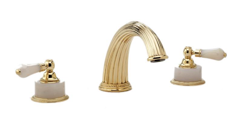 PHYLRICH K1273P REGENT THREE HOLES WIDESPREAD DECK TUB SET WITH PINK ONYX LEVER HANDLES