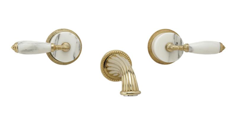 PHYLRICH K1338B VALENCIA THREE HOLES WIDESPREAD WALL TUB SET WITH WHITE MARBLE LEVER HANDLES