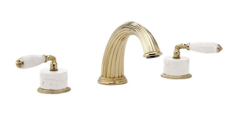 PHYLRICH K1338BP VALENCIA THREE HOLES WIDESPREAD DECK TUB SET WITH WHITE MARBLE LEVER HANDLES
