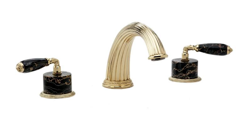 PHYLRICH K1338CP VALENCIA THREE HOLES WIDESPREAD DECK TUB SET WITH BLACK MARBLE LEVER HANDLES
