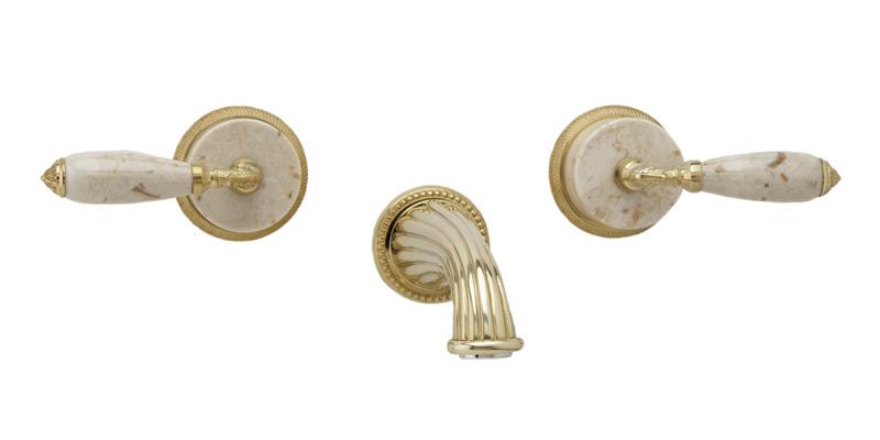 PHYLRICH K1338D VALENCIA THREE HOLES WIDESPREAD WALL TUB SET WITH BEIGE MARBLE LEVER HANDLES