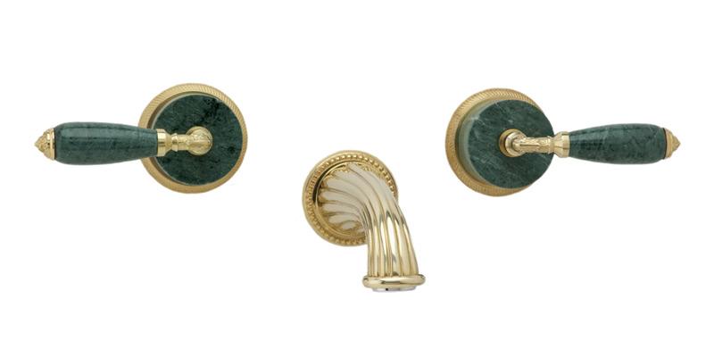 PHYLRICH K1338F VALENCIA THREE HOLES WIDESPREAD WALL TUB SET WITH GREEN MARBLE LEVER HANDLES