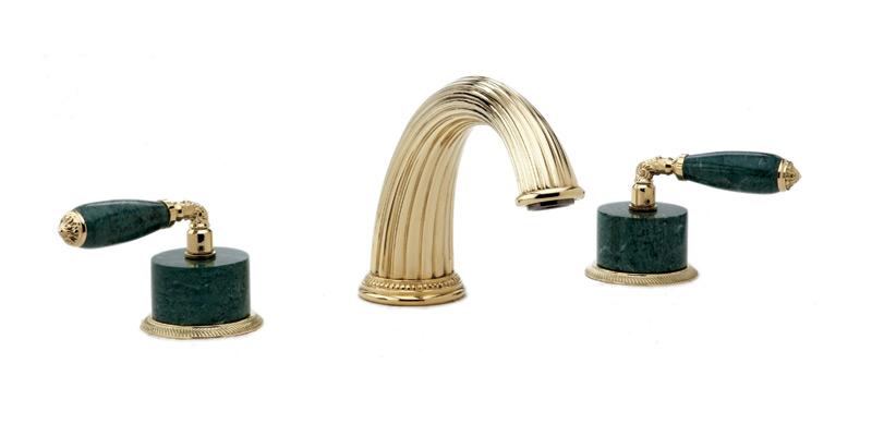 PHYLRICH K1338FP VALENCIA THREE HOLES WIDESPREAD DECK TUB SET WITH GREEN MARBLE LEVER HANDLES