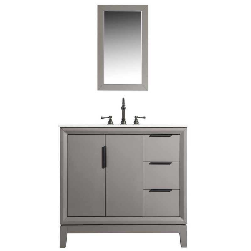 WATER-CREATION EL36CW03CG-R21TL1203 ELIZABETH 36 INCH SINGLE SINK CARRARA WHITE MARBLE VANITY IN CASHMERE GREY WITH MATCHING MIRROR AND LAVATORY FAUCET