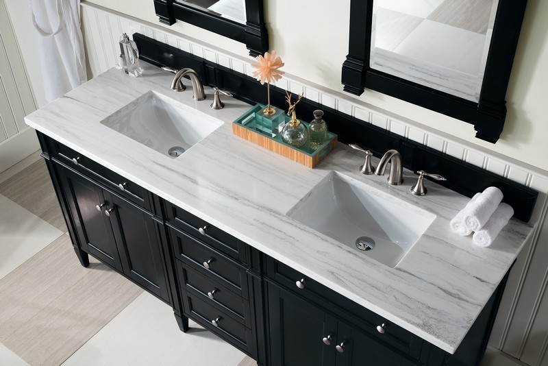JAMES MARTIN 650-V72-BKO-3AF BRITTANY 72 INCH BLACK ONYX DOUBLE VANITY WITH 3 CM ARCTIC FALL SOLID SURFACE TOP