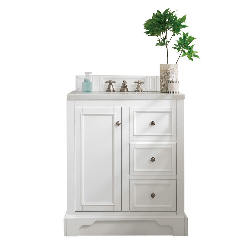 JAMES MARTIN 825-V30-BW-3AF DE SOTO 31 INCH SINGLE VANITY IN BRIGHT WHITE WITH 3 CM ARCTIC FALL SOLID SURFACE TOP