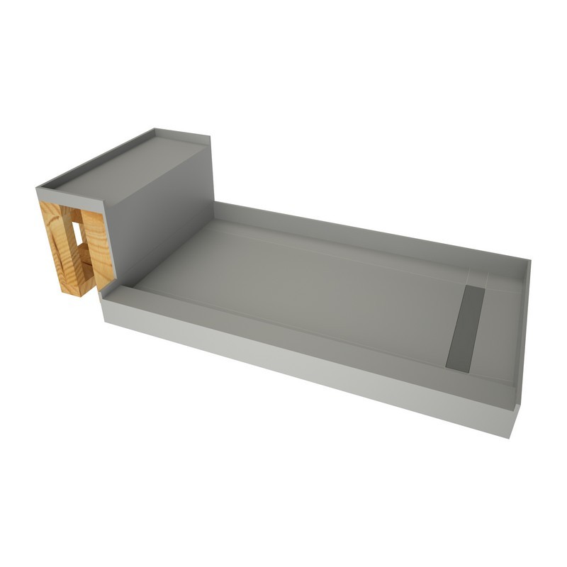 TILE REDI RT3048R-BN3-RB30-KIT BASE'N BENCH 30 D X 60 W INCH FULLY INTEGRATED SHOWER PAN KIT WITH RIGHT PVC DRAIN, RIGHT TRENCH WITH SOLID BRUSHED NICKEL GRATE AND WITH BENCH RB3012