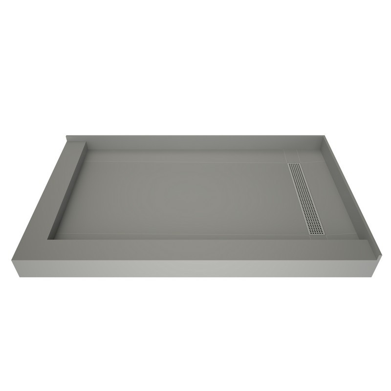 TILE REDI RT3048RDL-PVC-SQBN REDI TRENCH 30 D X 48 W INCH FULLY INTEGRATED SHOWER PAN WITH RIGHT PVC DRAIN, RIGHT TRENCH WITH DESIGNER BRUSHED NICKEL GRATE AND LEFT DUAL CURB