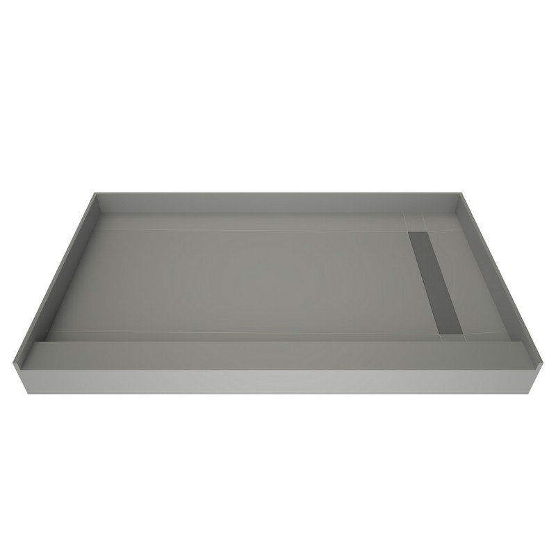 TILE REDI RT3048R-PVC-TBN REDI TRENCH 30 D X 48 W INCH FULLY INTEGRATED SHOWER PAN WITH RIGHT PVC DRAIN, RIGHT TRENCH WITH TILEABLE BRUSHED NICKEL GRATE, 2.5 INCH CURB