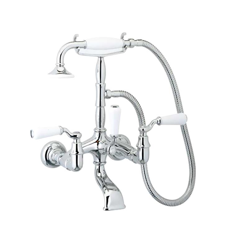 PHYLRICH K2393 OLD TYME TWO HOLES WALL MOUNT EXPOSED TUB FILLER WITH HAND SHOWER AND PORCELAIN LEVER HANDLES