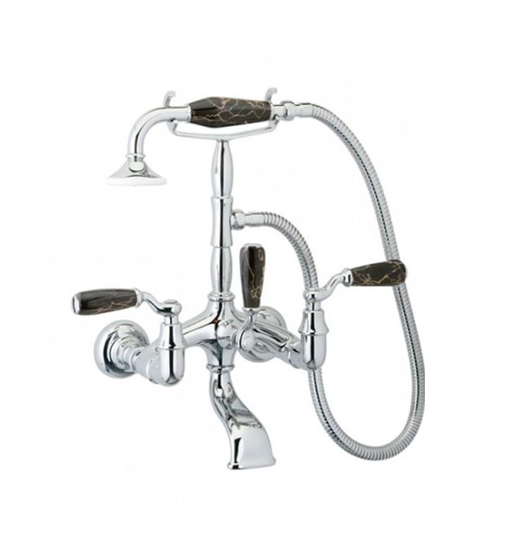 PHYLRICH K2394C OLD TYME TWO HOLES WALL MOUNT EXPOSED TUB FILLER WITH HAND SHOWER AND BLACK MARBLE LEVER HANDLES
