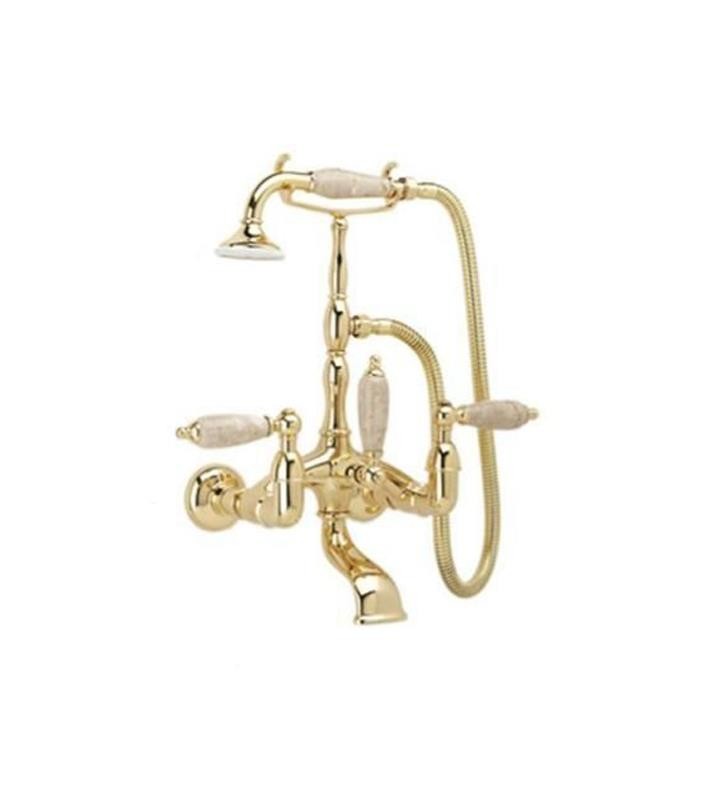 PHYLRICH K2394D OLD TYME TWO HOLES WALL MOUNT EXPOSED TUB FILLER WITH HAND SHOWER AND BEIGE MARBLE LEVER HANDLES