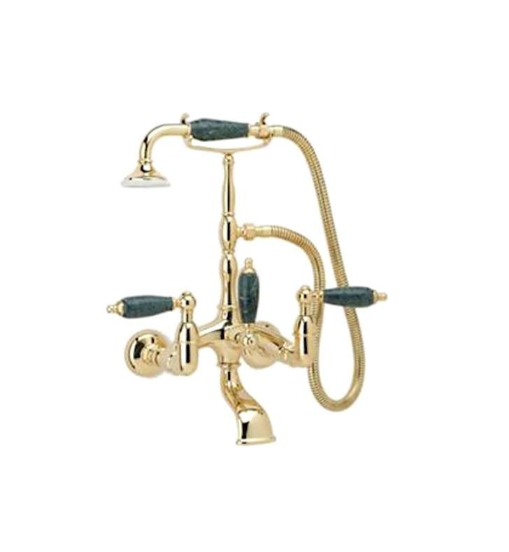 PHYLRICH K2394F OLD TYME TWO HOLES WALL MOUNT EXPOSED TUB FILLER WITH HAND SHOWER AND GREEN MARBLE LEVER HANDLES