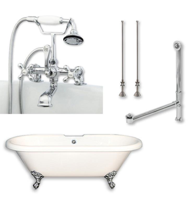 CAMBRIDGE PLUMBING ADE-463D-2-PKG-7DH 70 INCH DOUBLE ENDED CLAWFOOT BATHTUB WITH 7 INCH DECK MOUNT FAUCET DRILLINGS AND COMPLETE PLUMBING PACKAGE