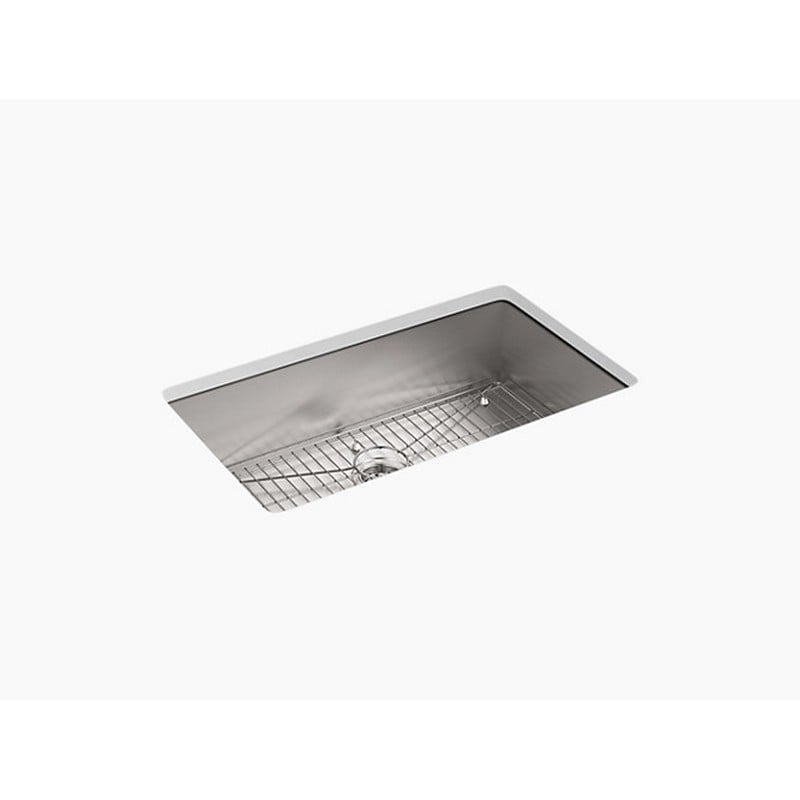 KOHLER K-3821-4-NA VAULT 33 INCH SINGLE BASIN DROP-IN / UNDER-MOUNT 18-GAUGE STAINLESS STEEL KITCHEN SINK WITH SILENTSHIELD - BASIN RACK INCLUDED