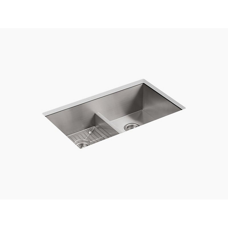 KOHLER K-3838-3-NA VAULT 33 INCH DOUBLE BASIN TOP-MOUNT/UNDER-MOUNT 18-GAUGE STAINLESS STEEL KITCHEN SINK WITH SMART DIVIDE