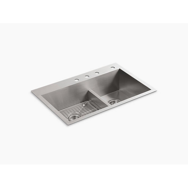 KOHLER K-3839-4-NA VAULT 33 INCH DOUBLE BASIN TOP-MOUNT/UNDER-MOUNT 18-GAUGE STAINLESS STEEL KITCHEN SINK WITH SMART DIVIDE