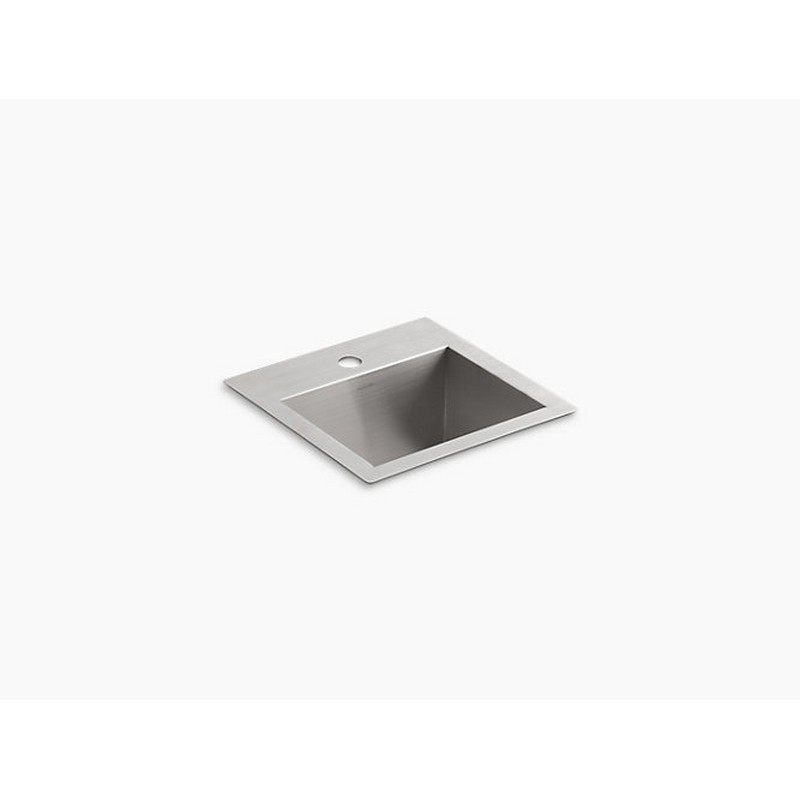 KOHLER K-3840-1-NA VAULT 15 INCH DROP IN OR UNDERMOUNT SINGLE BASIN STAINLESS STEEL BAR SINK WITH SINGLE FAUCET HOLE