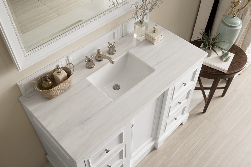 JAMES MARTIN 825-V48-BW-3AF DE SOTO 49 INCH SINGLE VANITY IN BRIGHT WHITE WITH 3 CM ARCTIC FALL SOLID SURFACE TOP